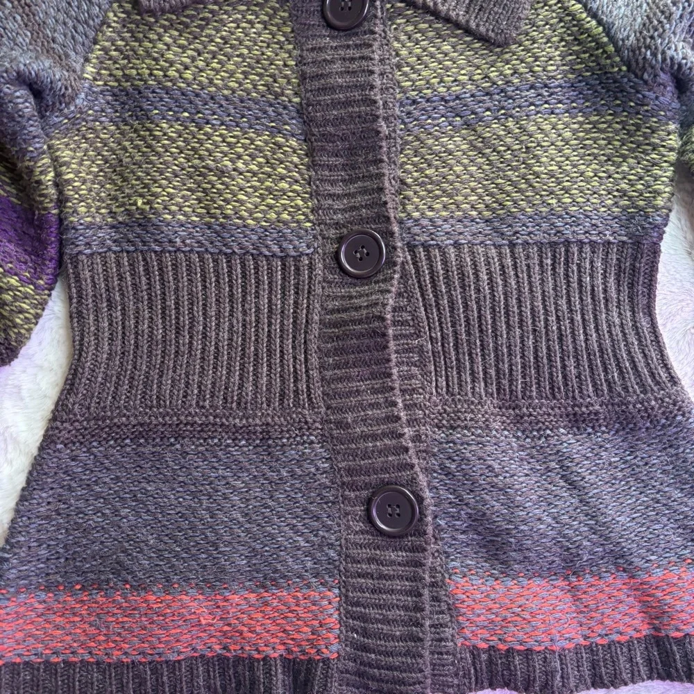 RXB Striped Brown Wool Blend Button-Up Women's Cardigan Sweater, Size M - Picture 2 of 6